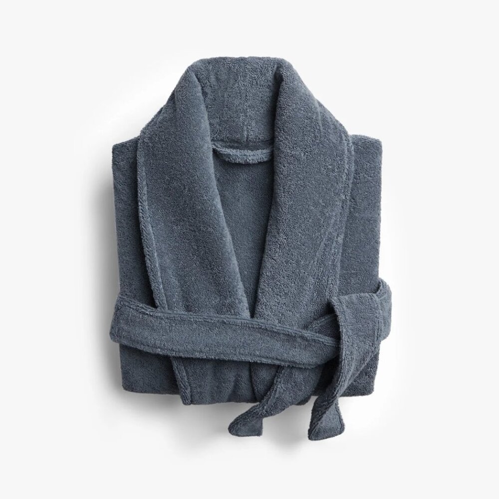 Classic Turkish Cotton Robe - Blue - Size Medium Unisex